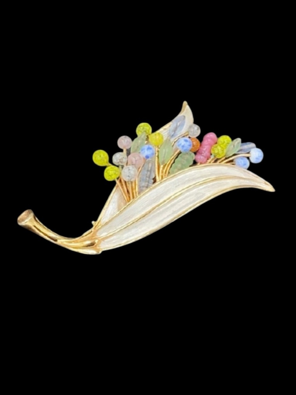 Vintage Kramer Art Glass Enamel Leaf Brooch